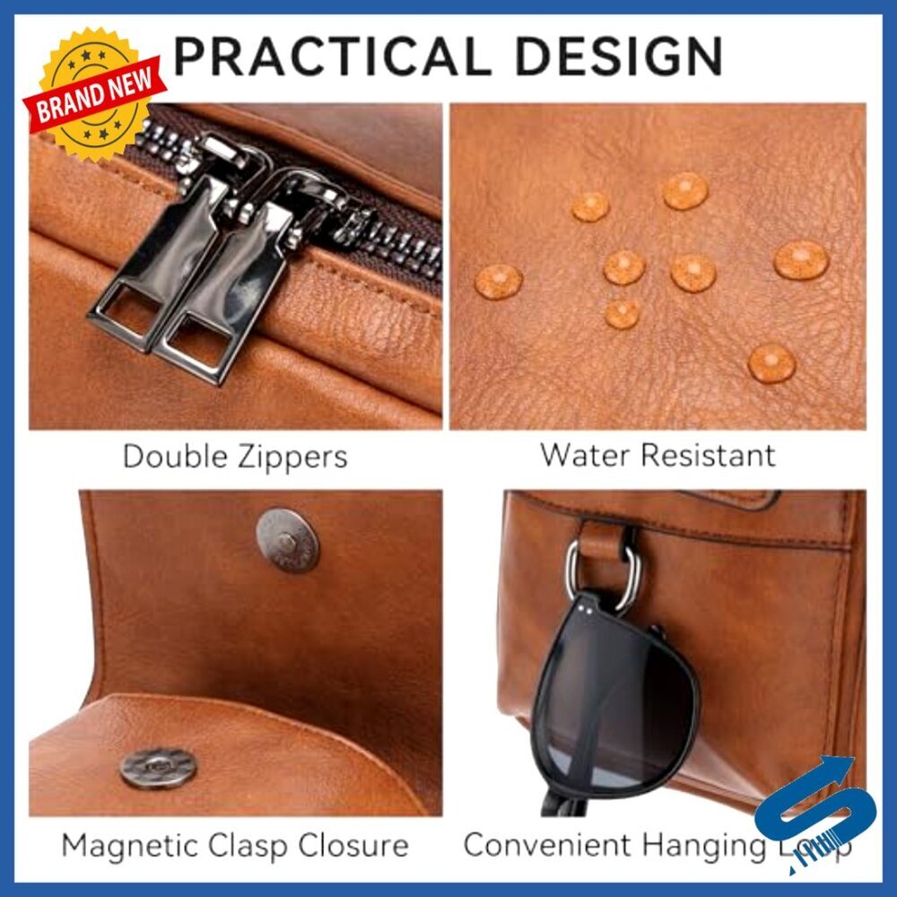 Vegan Leather Messenger Bag Vintage Style Crossbody Shoulder Sling Travel - Picture 5 of 7